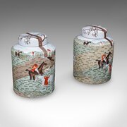 Pair Of Vintage Huntsman Biscuit Barrels, Oriental