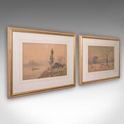 Pair Of Vintage Landscape Paintings, Oriental Art