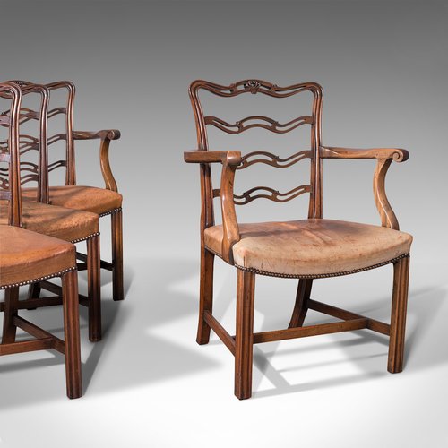Set Of 4 Vintage Ladder Back Chairs, Irish, Carver Antiques Atlas