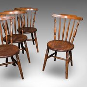 Set Of 4 Antique Station Chairs, English, Dining
