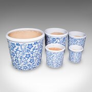 Set Of 5 Vintage Tree Planters, Portuguese Ceramic