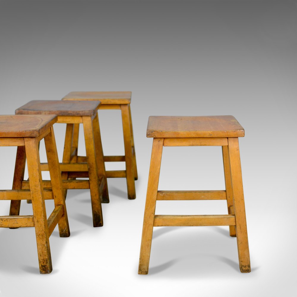 Antiques Atlas - Set Of Four Vintage, Low, Lab Stools, English,