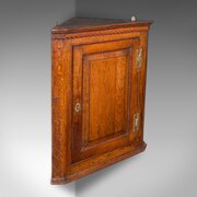 Small Antique Corner Cabinet, English, Golden Oak