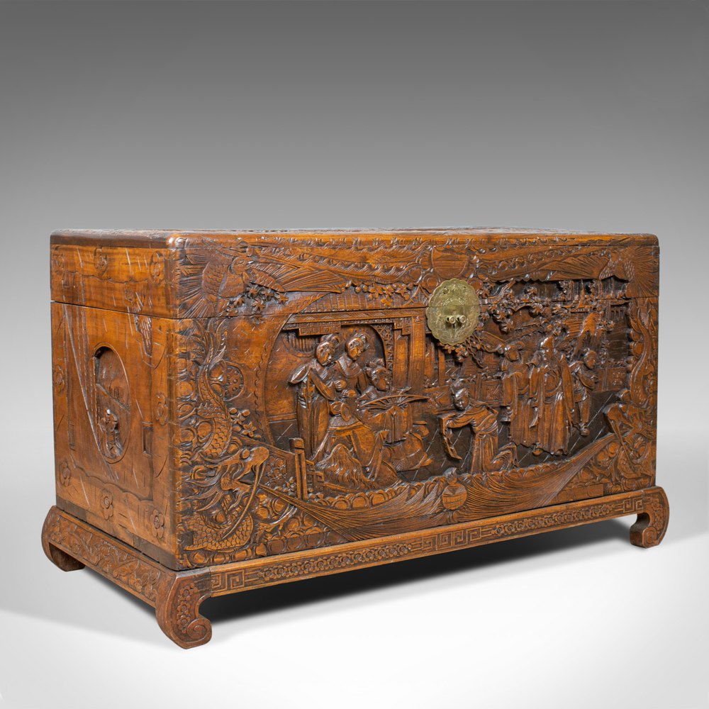 Vintage Camphor Wood Chest, Oriental, Carved as272a3602 / 18.5908 Antiques Atlas