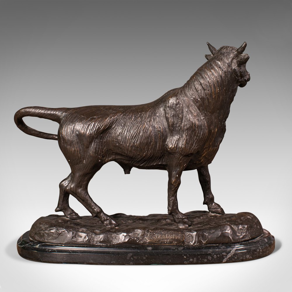 Antiques Atlas Vintage Decorative Bull Statue, Bronze, Marble