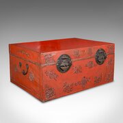 Vintage Decorative Trunk, Oriental, Leather, Case