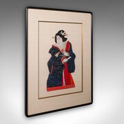 Vintage Geisha Portrait, Japanese, Textile Relief