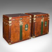 Vintage Pair Of Luggage Cases, English, Leather