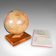 Vintage Table Globe & Atlas, English, World Map