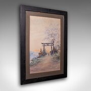 Vintage Torii Gate Landscape Painting, Japanese