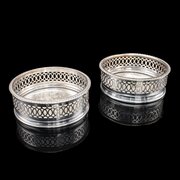 Vintage Wine Coaster Duo, English, Silver Plate