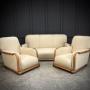 Art Deco Walnut & Leather 3-Piece Suite