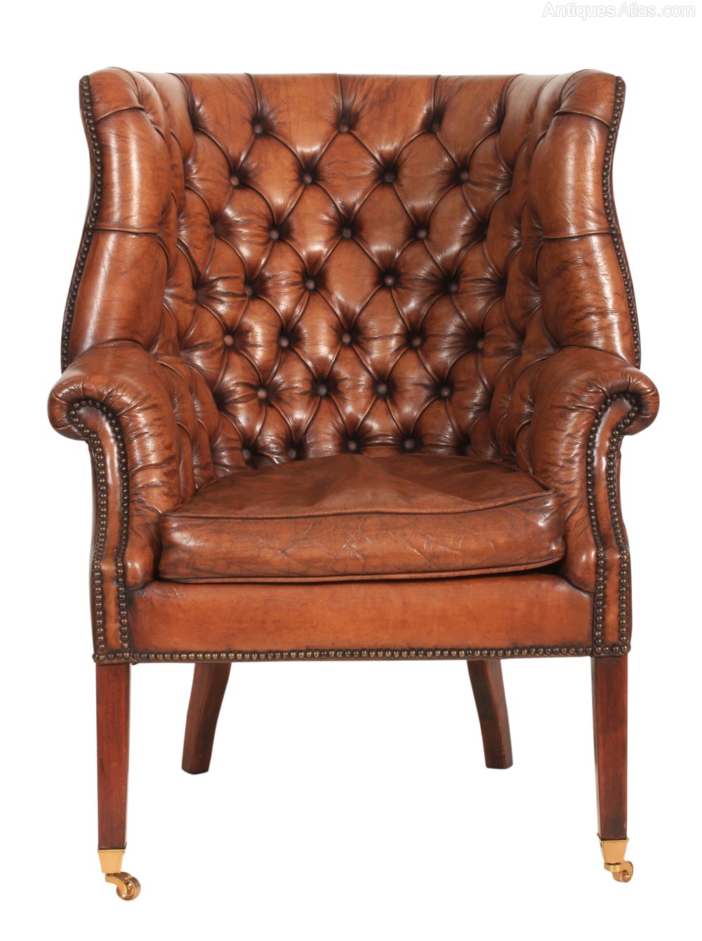 Oned Leather Barrel Porters Library Chair Antiques Atlas Oned Leather Barrel Porters Library Chair Antique Chairs