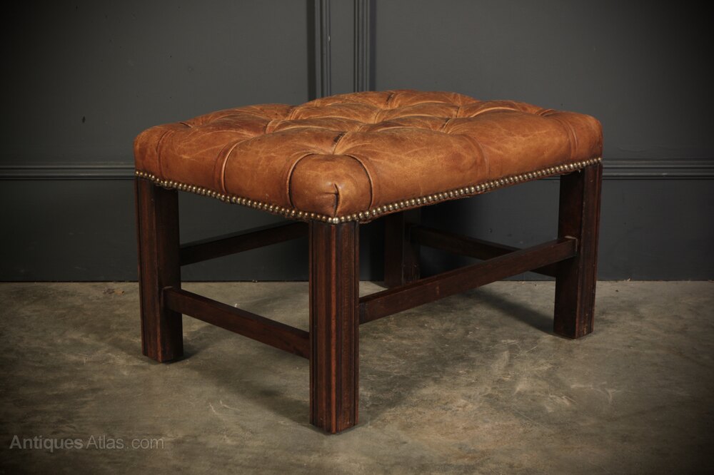 Buttoned Tan Leather Footstool Antiques Atlas