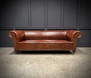 Genuine Victorian Brown Leather Chesterfield Sofa