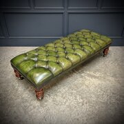 Large Mahogany & Buttoned Leather Footstool 19thC