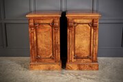 Large Pair Of Figured Walnut Pedestal Cabinets