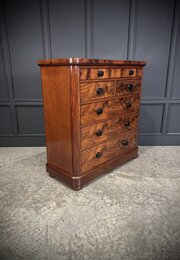 Large Victorian Flame Mahogany Chest Of Drawers