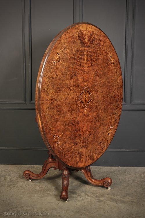Marquetry Inlaid Burr Walnut Oval Tilt Top Table Antiques Atlas