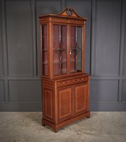 Marquetry Inlaid Mahogany Glazed Cabinet Bookcase