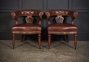 Pair Of Mahogany & Leather Captains Desk Chairs
