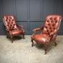 Pair Of Victorian Buttoned Leather Library Chairs
