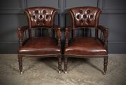 Pair Of Victorian Mahogany &  Leather Desk Chairs