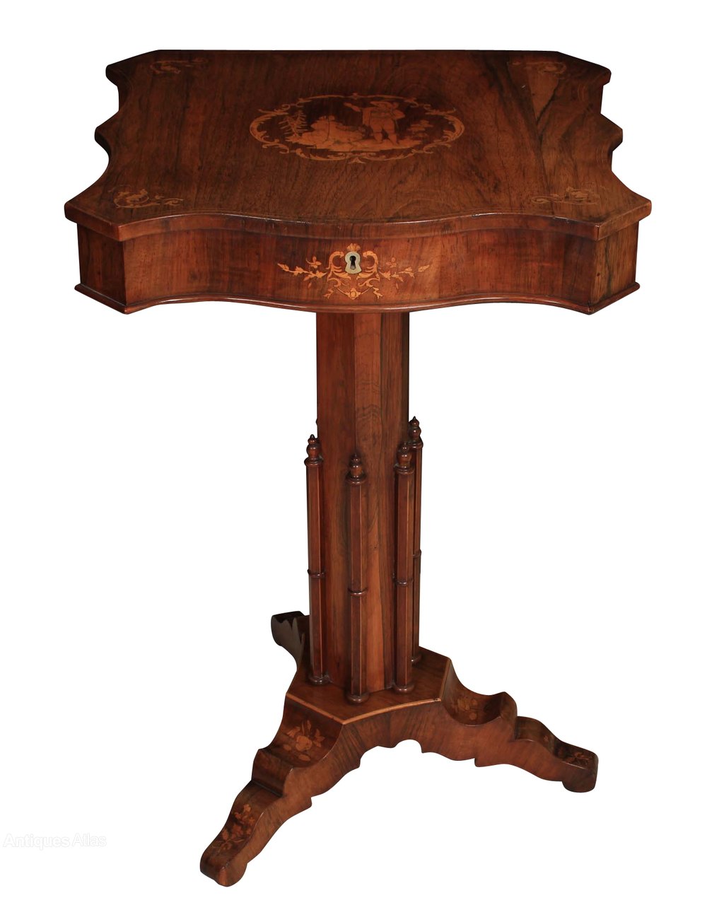 Rosewood Marquetry Inlaid Sewing Table Antiques Atlas