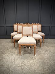 Set Of Six Carved Bleached Oak Dining Chairs
