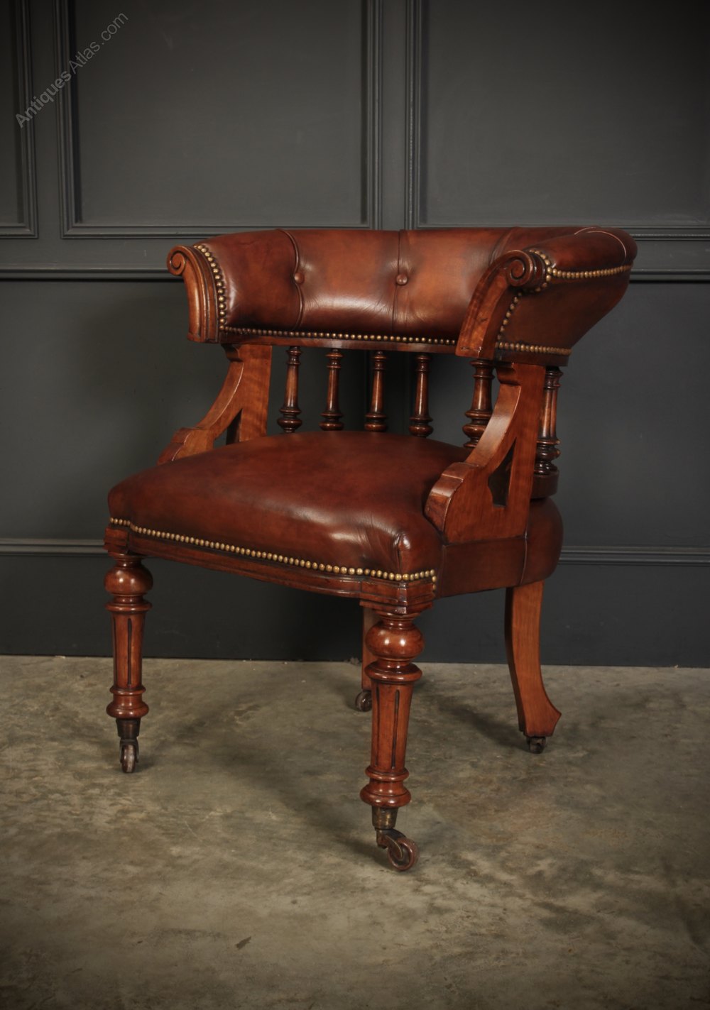 Victorian Walnut & Leather Captains Desk Chair Antiques Atlas