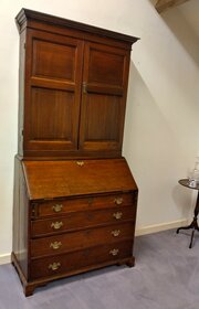 Very Early Country Made Oak Bureau Bookcase