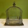 Antique Brass Bird Cage c1900 with Etched Glass