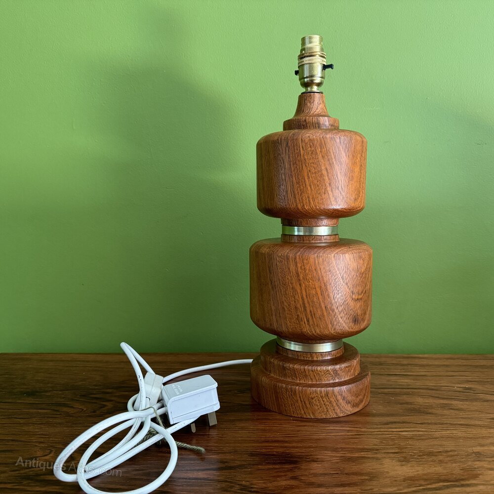 Antiques Atlas - Chunky Vintage Teak Lamp Base With Brass Bands ...