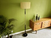 Ebonised Teak / Brass Standard Lamp, Green Shade
