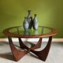 G Plan Astro Round Coffee Table in Teak and Glass