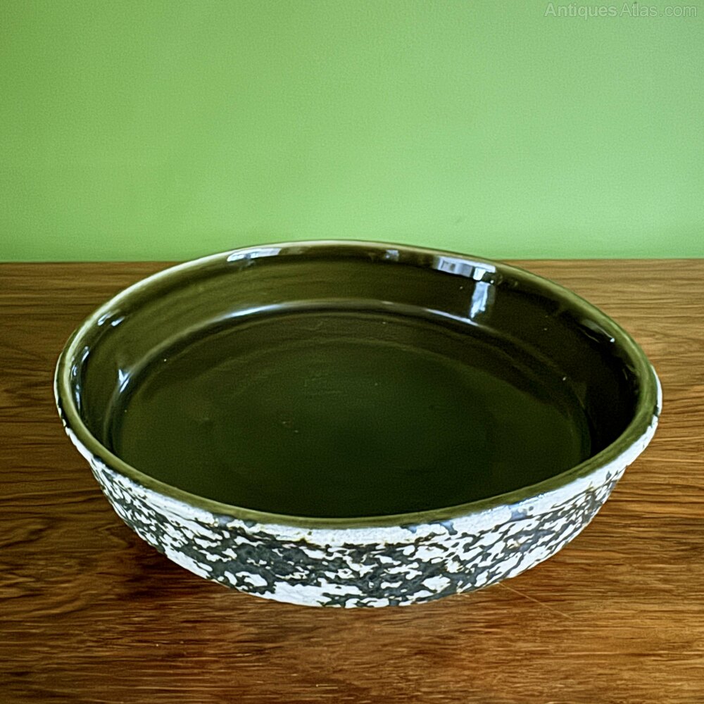 Antiques Atlas Green Textured Stoneware Footed Pottery Bowl