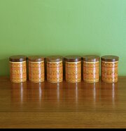 Hornsea Saffron Pottery And Teak Spice Jar Set