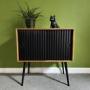 Mid Century Beech and Black Vinyl Record Cabinet