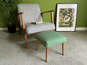 Mid Century Footstool, Green Wool With Atomic Legs