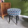Mid Century Low Stool in Blue Moquette 