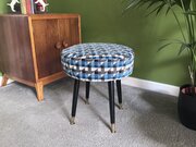 Mid Century Low Stool In Blue Moquette 