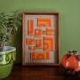 Mid Century Orange Ceramic and Teak Wall Art
