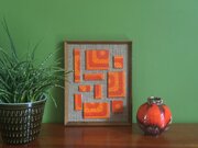 Mid Century Orange Ceramic and Teak Wall Art