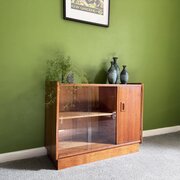Mid Century Solid Oak Glazed Bookcase / Sideboard