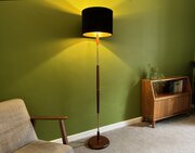 Mid Century Teak And Brass Standard Lamp, Rewired