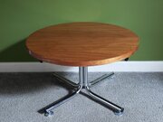 Mid Century Teak And Chrome Circular Coffee Table 