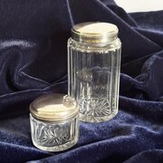 Pair Of Victorian Glass Jars, Silver Lids