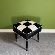 Square Foot Stool In Black & White Vinyl Check