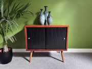 Teak And Black Vinyl Vinyl Record Cabinet
