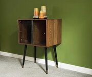 Unix Mid Century Oak & Glass Cabinet, Atomic Legs